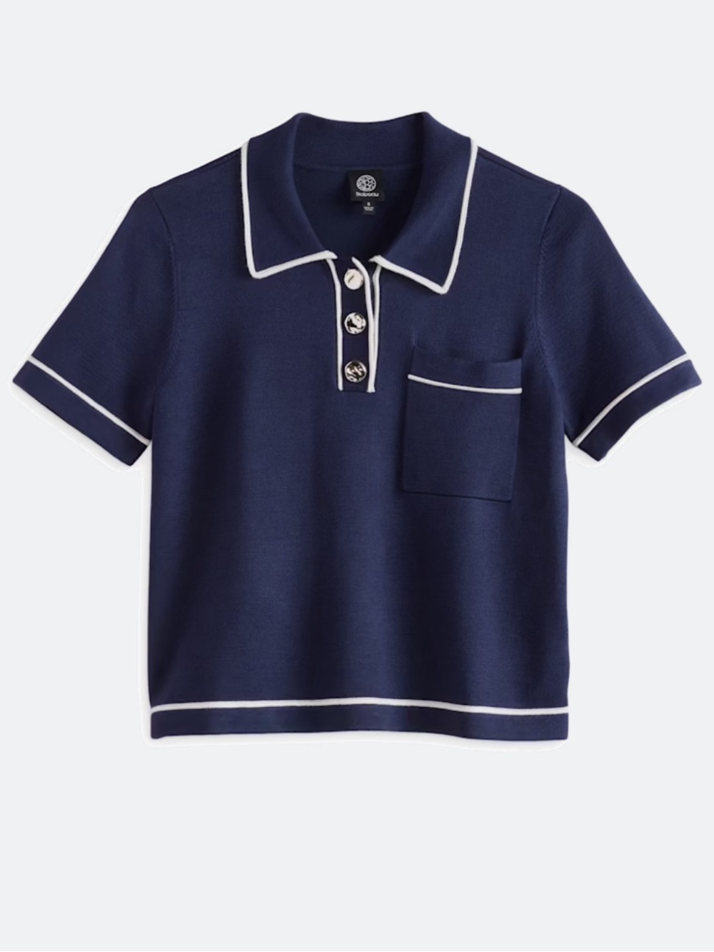 bobeau Bonnie SS Tipped Collar Sweater in Navy / Polo Top with White Trim
